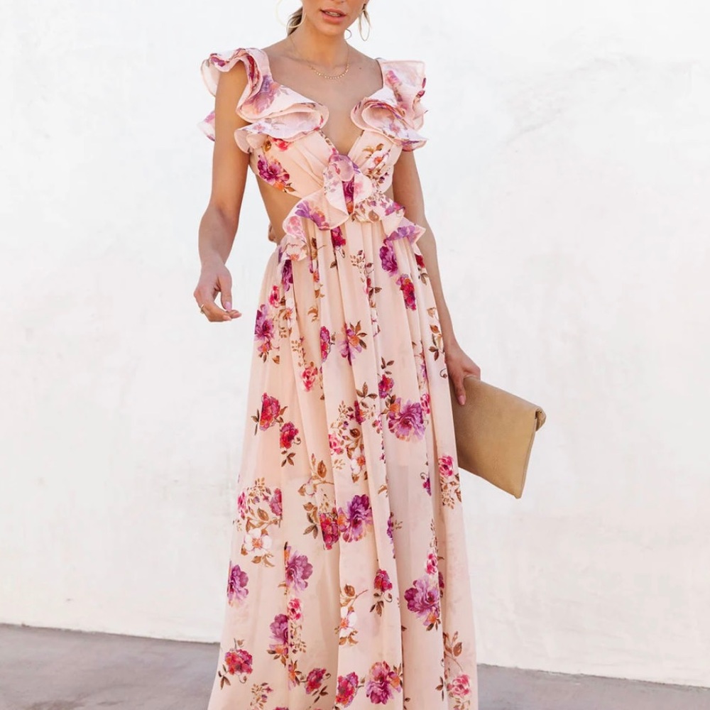 VICI PHILIPPE FLORAL RUFFLE MAXI DRESS - worn once